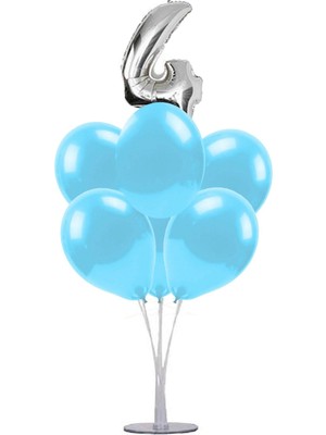Bal10 Dünyası 7\'li Balon  Standı + 7 Adet A.mavi Balon    4 Yaş Folyo Balon