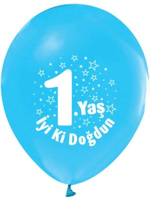 Bal10 Dünyası 1 Yaş Iyi Ki Doğdun Baskılı Mavi Balon  100\'LÜ Paket