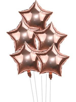 Bal10 Dünyası Rose Gold Yıldız Folyo Balon  45 cm -  5 Adet