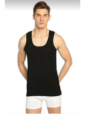 Tutku 6'lı Klasik Askılı Erkek Atlet  Pamuklu Siyah Atlet