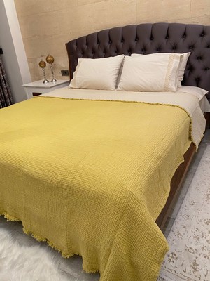 Yaseminin Evi Sarı Battal Boy Müslin Yatak Örtüsü 4 Kat  Pamuk