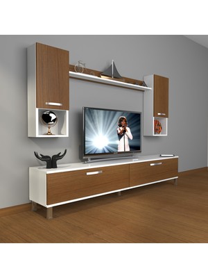 Decoraktiv Eko 5da Mdf Std Krom Ayaklı Tv Ünitesi Tv Sehpası Beyaz Ceviz