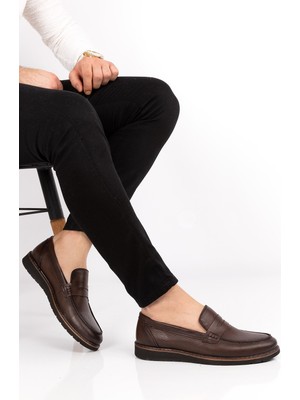 Depderi Deri Erkek Ayakkabı Düz Taban Bağcıksız Şık Tasarım 4 Mevsim