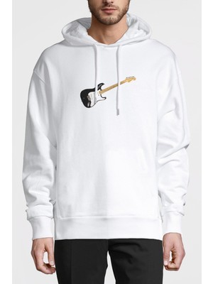 Qivi Stratocaster Howard Reed Black Gitar Music Baskılı Beyaz Erkek Örme Kapşonlu Sweatshirt Uzun Kol