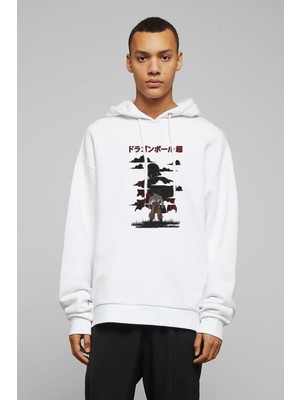 Qivi Anime Dragon Ball Baskılı Beyaz Erkek Örme Kapşonlu Sweatshirt Uzun Kol