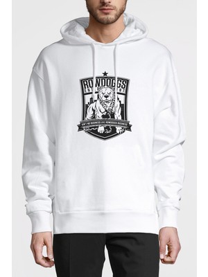Qivi Pitbull Rowdoggs Baskılı Beyaz Erkek Örme Kapşonlu Sweatshirt Uzun Kol