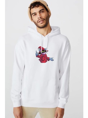 Qivi Orko Christina Rena Debate Baskılı Beyaz Erkek Örme Kapşonlu Sweatshirt Uzun Kol