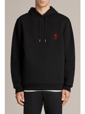 Qivi Red Spider Kırmızı Örümcek Baskılı Siyah Erkek Örme Kapşonlu Sweatshirt Uzun Kol