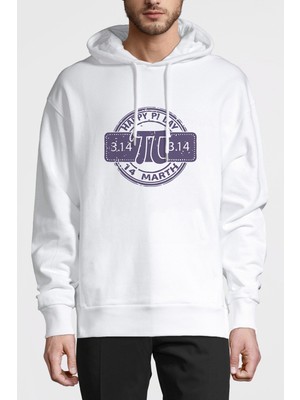 Qivi Pi Purble Logo Baskılı Beyaz Erkek Örme Kapşonlu Sweatshirt Uzun Kol