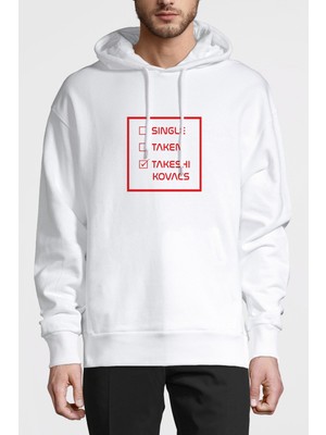 Qivi Altered Carbon Status Baskılı Beyaz Erkek Örme Kapşonlu Sweatshirt Uzun Kol
