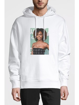 Qivi Riverdale Josie Mccoy Ashleigh Murray Josie Baskılı Beyaz Erkek Örme Kapşonlu Sweatshirt Uzun Kol