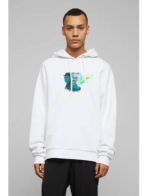 Qivi Breaking Bad 2 Baskılı Beyaz Erkek Örme Kapşonlu Sweatshirt Uzun Kol