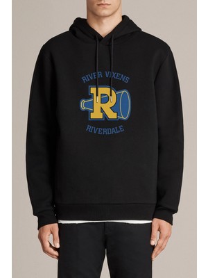 Qivi Riverdale Vixens Baskılı Siyah Erkek Örme Kapşonlu Sweatshirt Uzun Kol