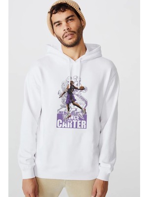 Qivi Carter Basketbol Spor Baskılı Beyaz Erkek Örme Kapşonlu Sweatshirt Uzun Kol