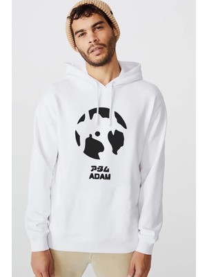 Qivi Evangelion Adam Baskılı Beyaz Erkek Örme Kapşonlu Sweatshirt Uzun Kol