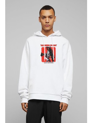 Qivi Magnum Force Clint Eastwood Baskılı Beyaz Erkek Örme Kapşonlu Sweatshirt Uzun Kol