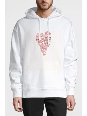 Qivi Charles Bukowski Heart Your Life Is Baskılı Beyaz Erkek Örme Kapşonlu Sweatshirt Uzun Kol