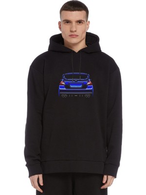 Qivi Subaru Impreza Wrx Stı Baskılı Siyah Erkek Örme Kapşonlu Sweatshirt Uzun Kol