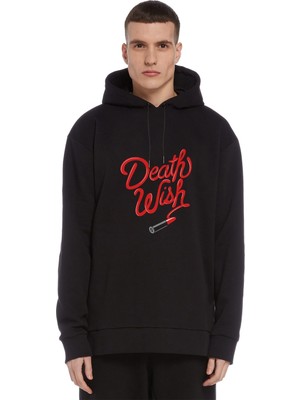 Qivi Riverdale Death Wish Baskılı Siyah Erkek Örme Kapşonlu Sweatshirt Uzun Kol