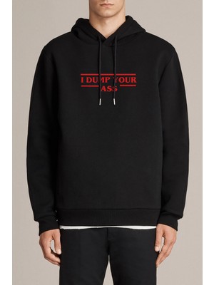 Qivi Stanger Things I Dump Your Ass Baskılı Siyah Erkek Örme Kapşonlu Sweatshirt Uzun Kol