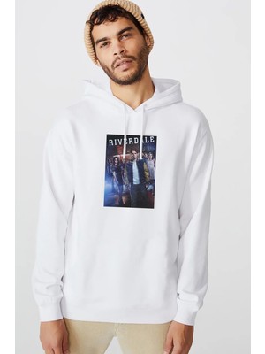 Qivi Riverdale All American Tv Show Baskılı Beyaz Erkek Örme Kapşonlu Sweatshirt Uzun Kol