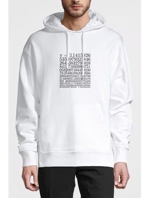 Qivi 14 Mart Dünya Pi Günü Pi Baskılı Beyaz Erkek Örme Kapşonlu Sweatshirt Uzun Kol