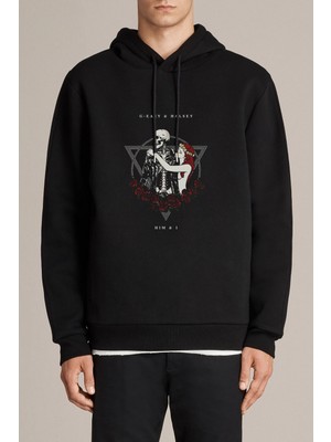 Qivi G Eazy And Halsey Him And Baskılı Siyah Erkek Örme Kapşonlu Sweatshirt Uzun Kol