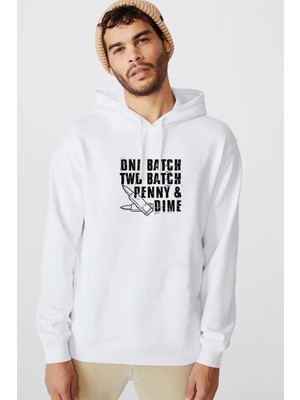 Qivi Punisher One Batch Two Batch Baskılı Beyaz Erkek Örme Kapşonlu Sweatshirt Uzun Kol