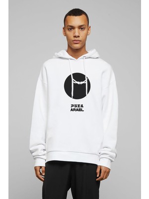 Qivi Evangelion Arael Baskılı Beyaz Erkek Örme Kapşonlu Sweatshirt Uzun Kol