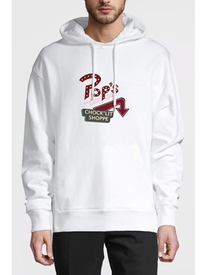 Qivi Riverdale Pop's Chock'lit Shoppe 2 Baskılı Beyaz Erkek Örme Kapşonlu Sweatshirt Uzun Kol