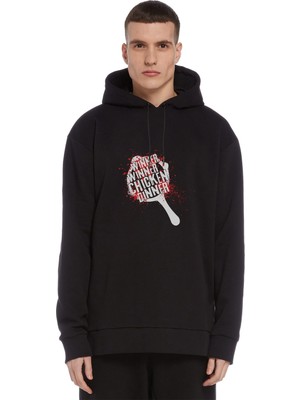 Qivi Pubg Winner Tava Baskılı Siyah Erkek Örme Kapşonlu Sweatshirt Uzun Kol
