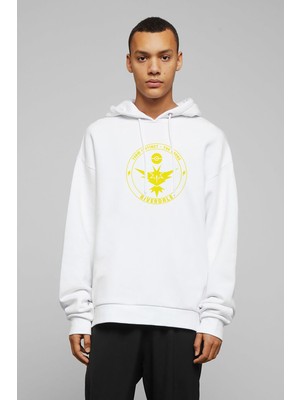 Qivi Riverdale Team Instinct Pokemon Go Baskılı Beyaz Erkek Örme Kapşonlu Sweatshirt Uzun Kol