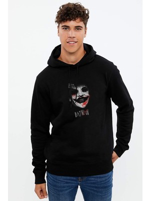 Qivi Joker Baskılı Siyah Erkek Örme Kapşonlu Sweatshirt Uzun Kol