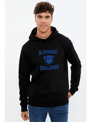 Qivi Riverdale Riverdale Bulldogs Logo Baskılı Siyah Erkek Örme Kapşonlu Sweatshirt Uzun Kol