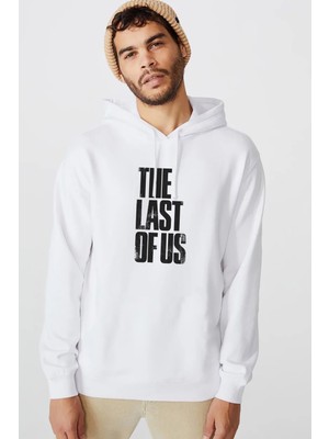 Qivi The Last Of Us Eskitme Yazlı Baskılı Beyaz Erkek Örme Kapşonlu Sweatshirt Uzun Kol