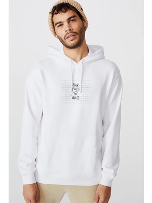 Qivi Floyd The Wall Beyaz Pink Floyd Baskılı Beyaz Erkek Örme Kapşonlu Sweatshirt Uzun Kol