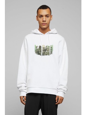 Qivi Breakıng Bad 2 Baskılı Beyaz Erkek Örme Kapşonlu Sweatshirt Uzun Kol