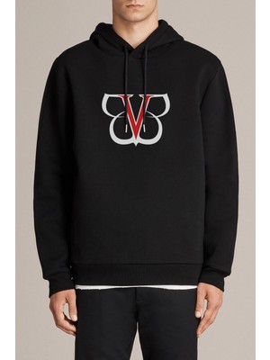 Qivi Black Veil Brides Logo Baskılı Siyah Erkek Örme Kapşonlu Sweatshirt Uzun Kol