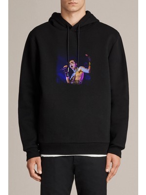 Qivi Black Veil Brides Chains  Baskılı Siyah Erkek Örme Kapşonlu Sweatshirt Uzun Kol