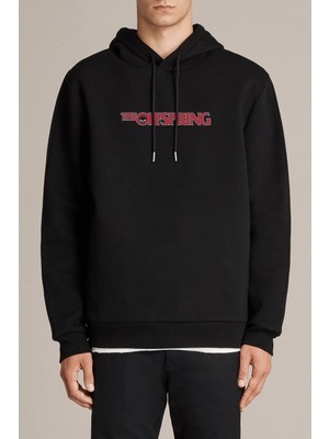 Qivi The Offspring Baskılı Siyah Erkek Örme Kapşonlu Sweatshirt Uzun Kol