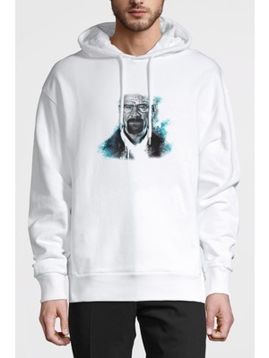 Qivi One Breaking Bad 2 Rock Baskılı Beyaz Erkek Örme Kapşonlu Sweatshirt Uzun Kol
