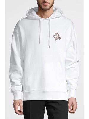 Qivi Pokemon Avengermon Primeape Okorizaru Baskılı Beyaz Erkek Örme Kapşonlu Sweatshirt Uzun Kol