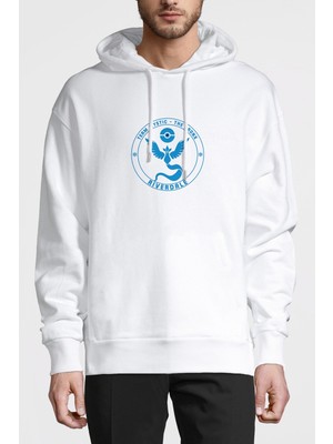 Qivi Riverdale Team Mystic Pokemon Go Baskılı Beyaz Erkek Örme Kapşonlu Sweatshirt Uzun Kol