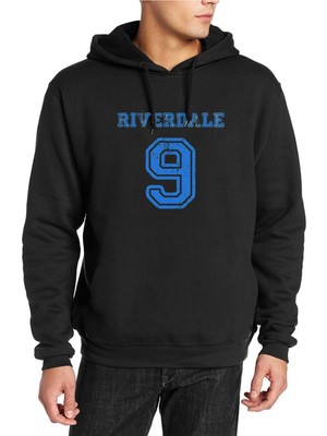 Qivi Riverdale 9 Baskılı Siyah Erkek Örme Kapşonlu Sweatshirt Uzun Kol