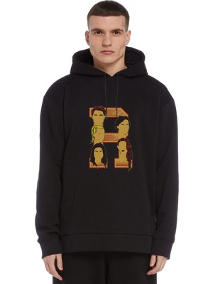 Qivi Riverdale R Head Baskılı Siyah Erkek Örme Kapşonlu Sweatshirt Uzun Kol