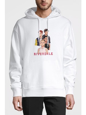 Qivi Riverdale Memes Baskılı Beyaz Erkek Örme Kapşonlu Sweatshirt Uzun Kol