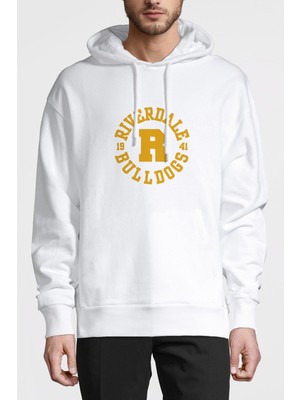 Qivi Riverdale Riverdale Bulldogs Yazi Baskılı Beyaz Erkek Örme Kapşonlu Sweatshirt Uzun Kol