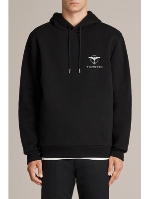 Qivi Dj Tiesto Baskılı Siyah Erkek Örme Kapşonlu Sweatshirt Uzun Kol
