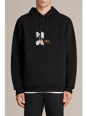 Qivi Elvis On Stage Baskılı Siyah Erkek Örme Kapşonlu Sweatshirt Uzun Kol