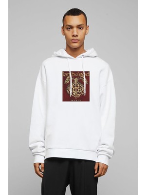 Qivi Lamb Of God Bordo Wrath Baskılı Beyaz Erkek Örme Kapşonlu Sweatshirt Uzun Kol